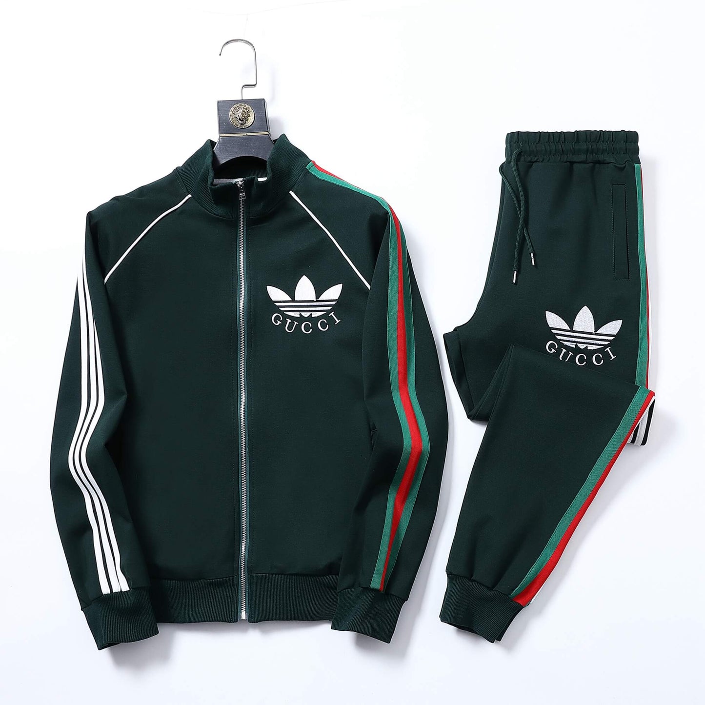 Gucci x adidas Trefoil Logo Tracksuit Set Green Technical Jersey CUSTOM