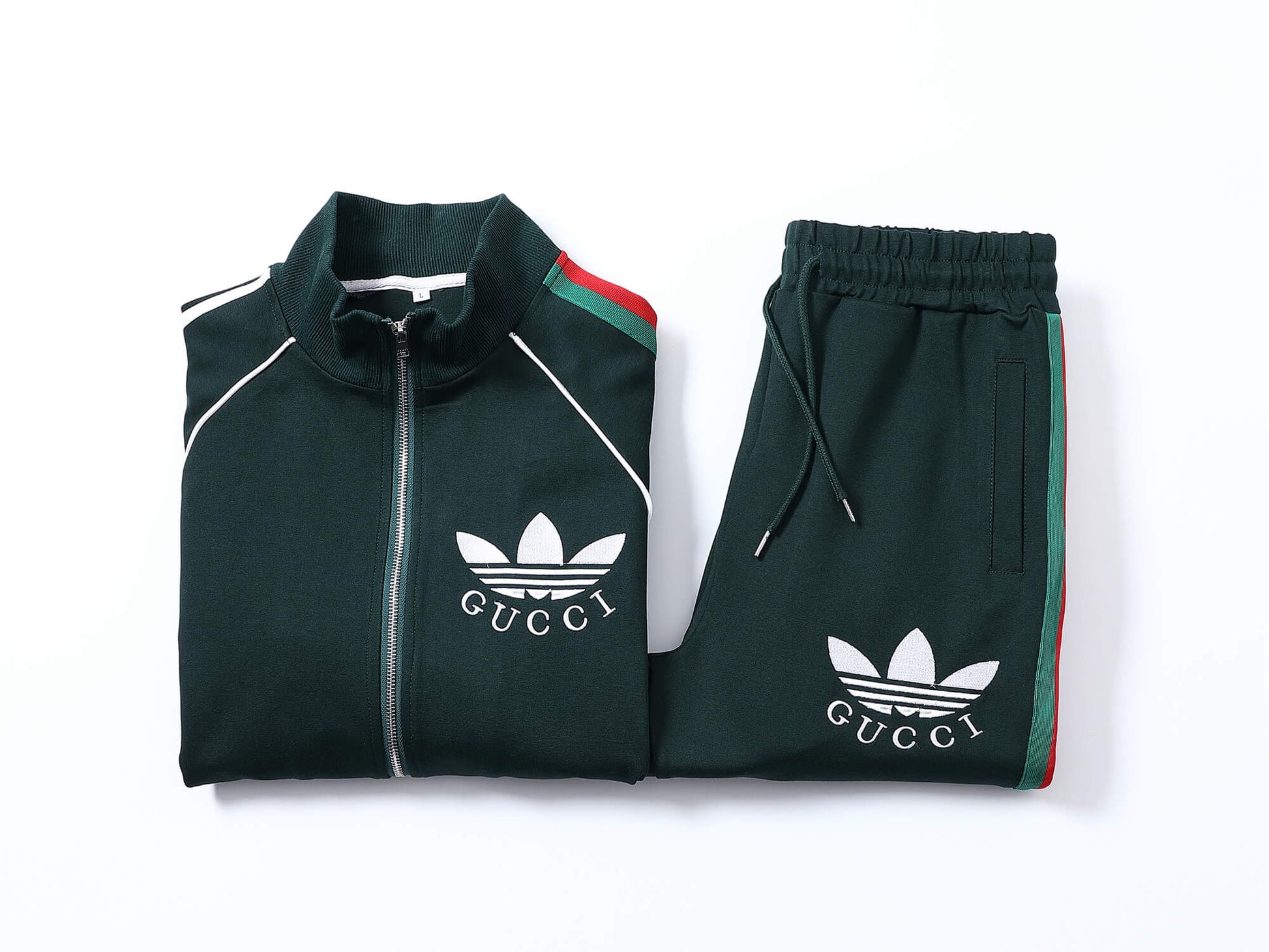Gucci x adidas Trefoil Logo Tracksuit Set Green Technical Jersey CUSTOM