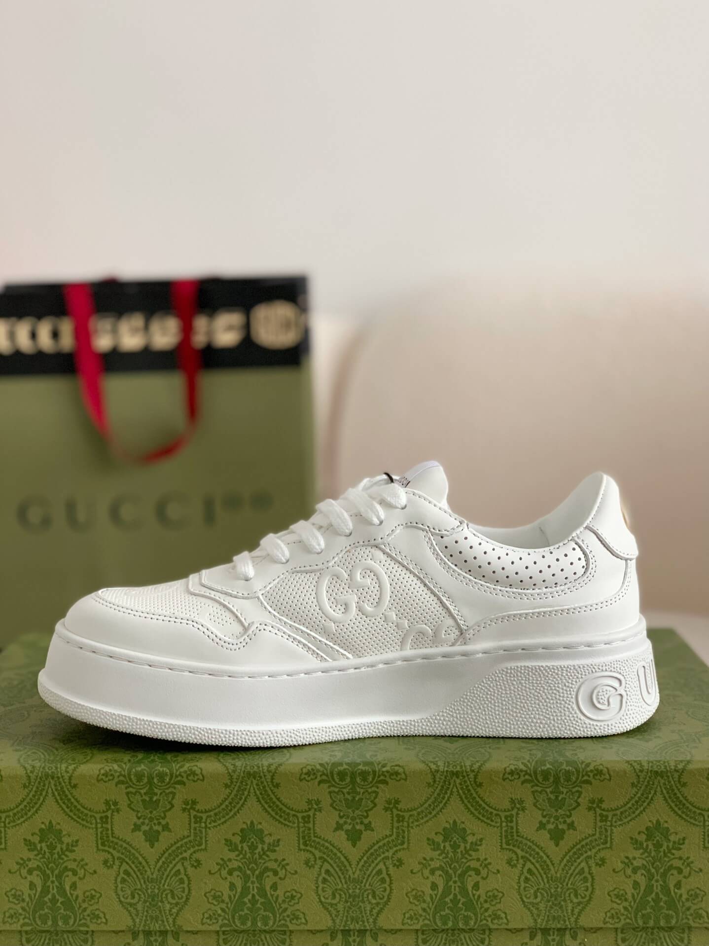 Gucci Mac80 Sneaker – White Perforated Leather with Interlocking G CUSTOM