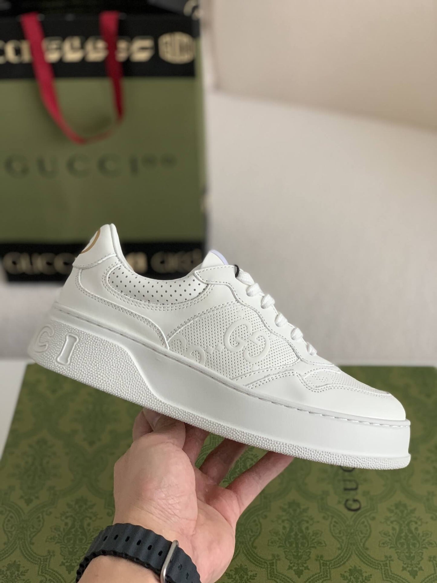 Gucci Mac80 Sneaker – White Perforated Leather with Interlocking G CUSTOM