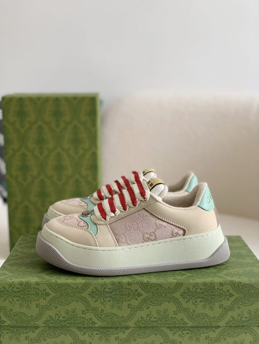 Gucci Re-Web Sneaker – Beige & Pink GG Canvas with Mint Accents CUSTOM