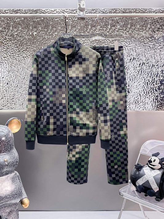 Louis Vuitton Damier Pop Technical Jersey Tracksuit Green Pixel CUSTOM