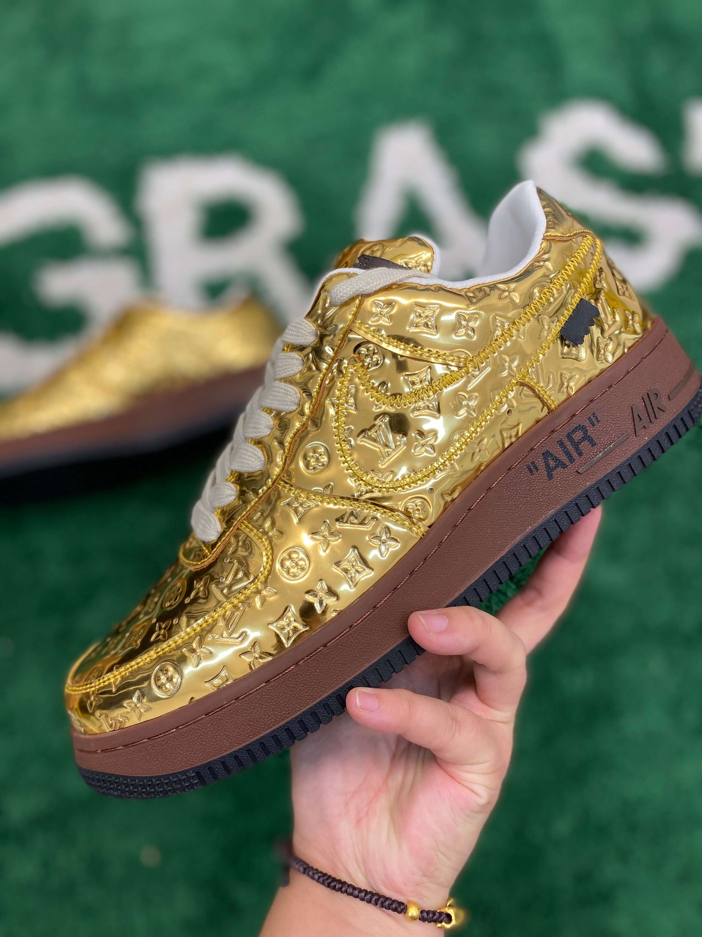 Louis Vuitton x Nike Air Force 1 Low by Virgil Abloh – Metallic Gold CUSTOM