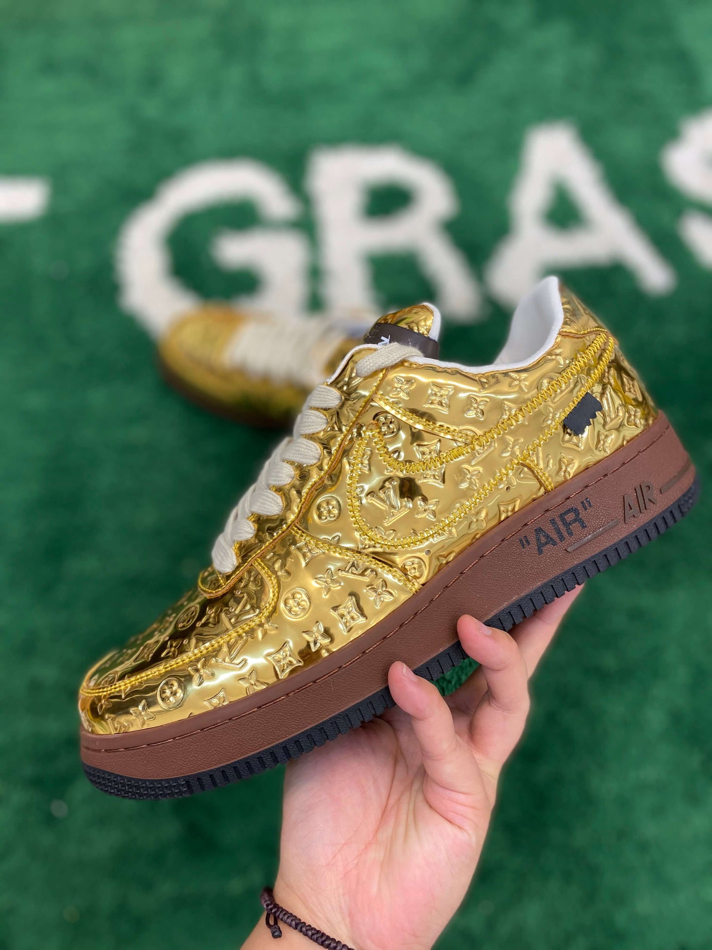 Louis Vuitton x Nike Air Force 1 Low by Virgil Abloh – Metallic Gold CUSTOM