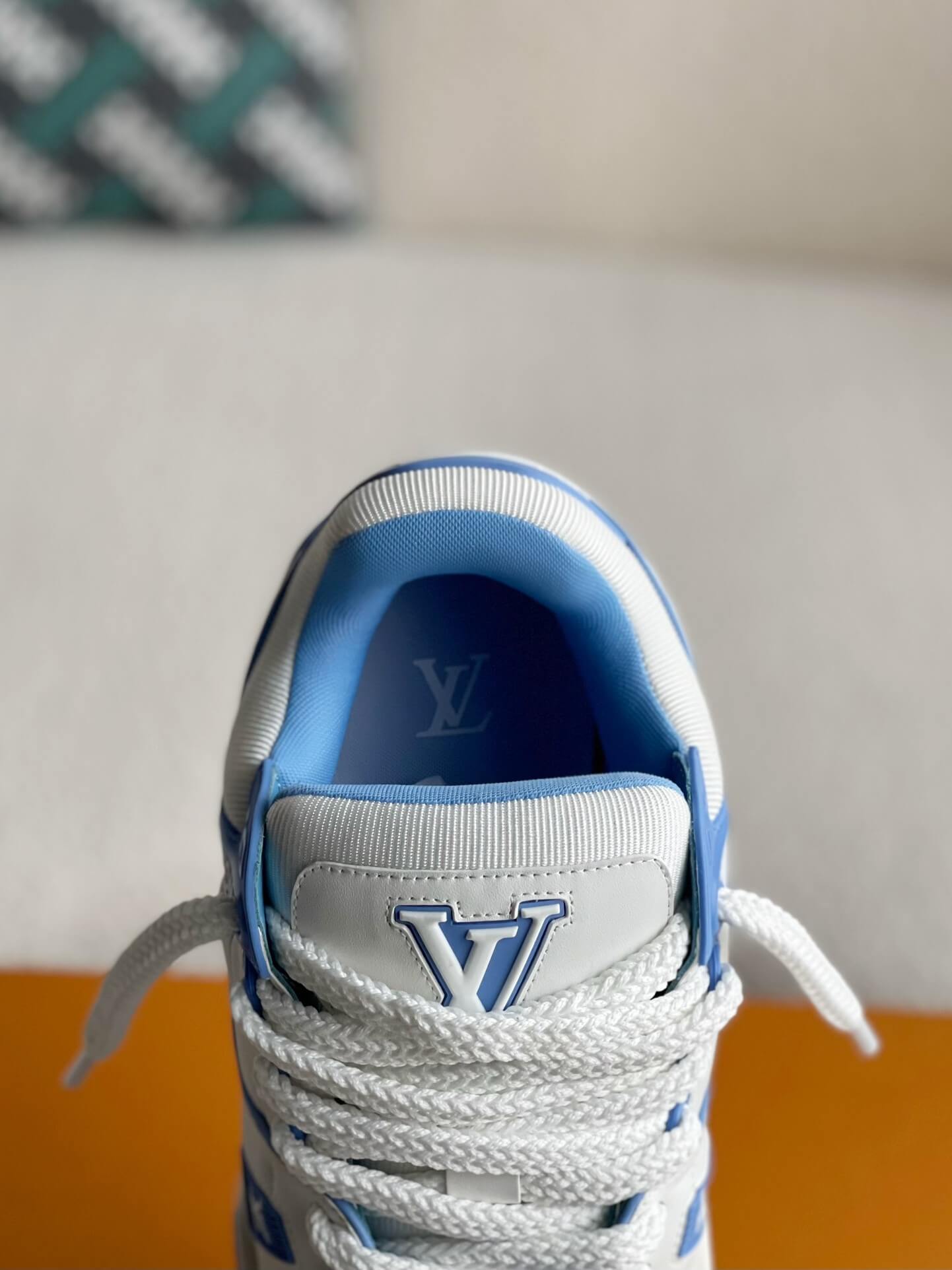 Louis Vuitton LV Maxi Trainer – White & Light Blue Calf Leather CUSTOM