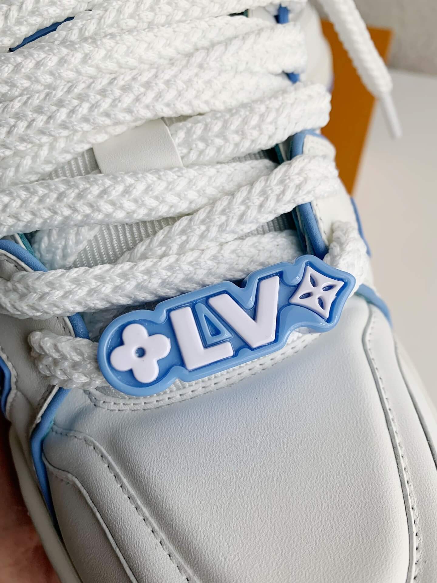 Louis Vuitton LV Maxi Trainer – White & Light Blue Calf Leather CUSTOM
