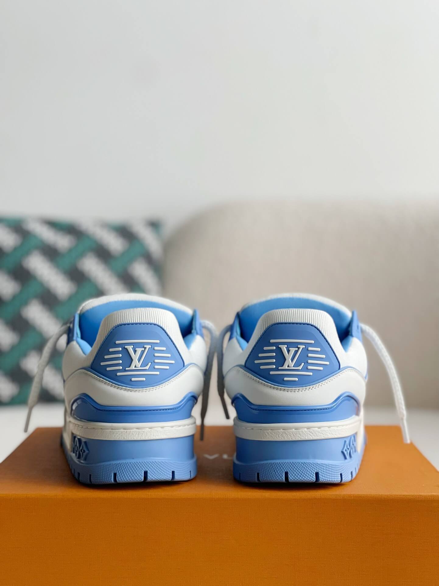 Louis Vuitton LV Maxi Trainer – White & Light Blue Calf Leather CUSTOM