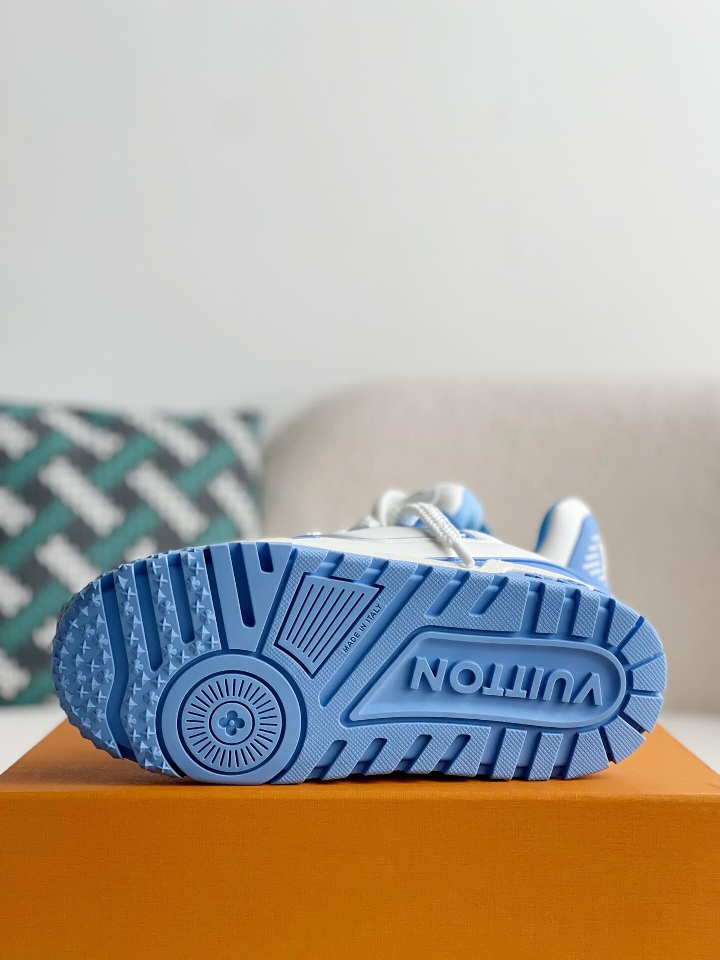 Louis Vuitton LV Maxi Trainer – White & Light Blue Calf Leather CUSTOM
