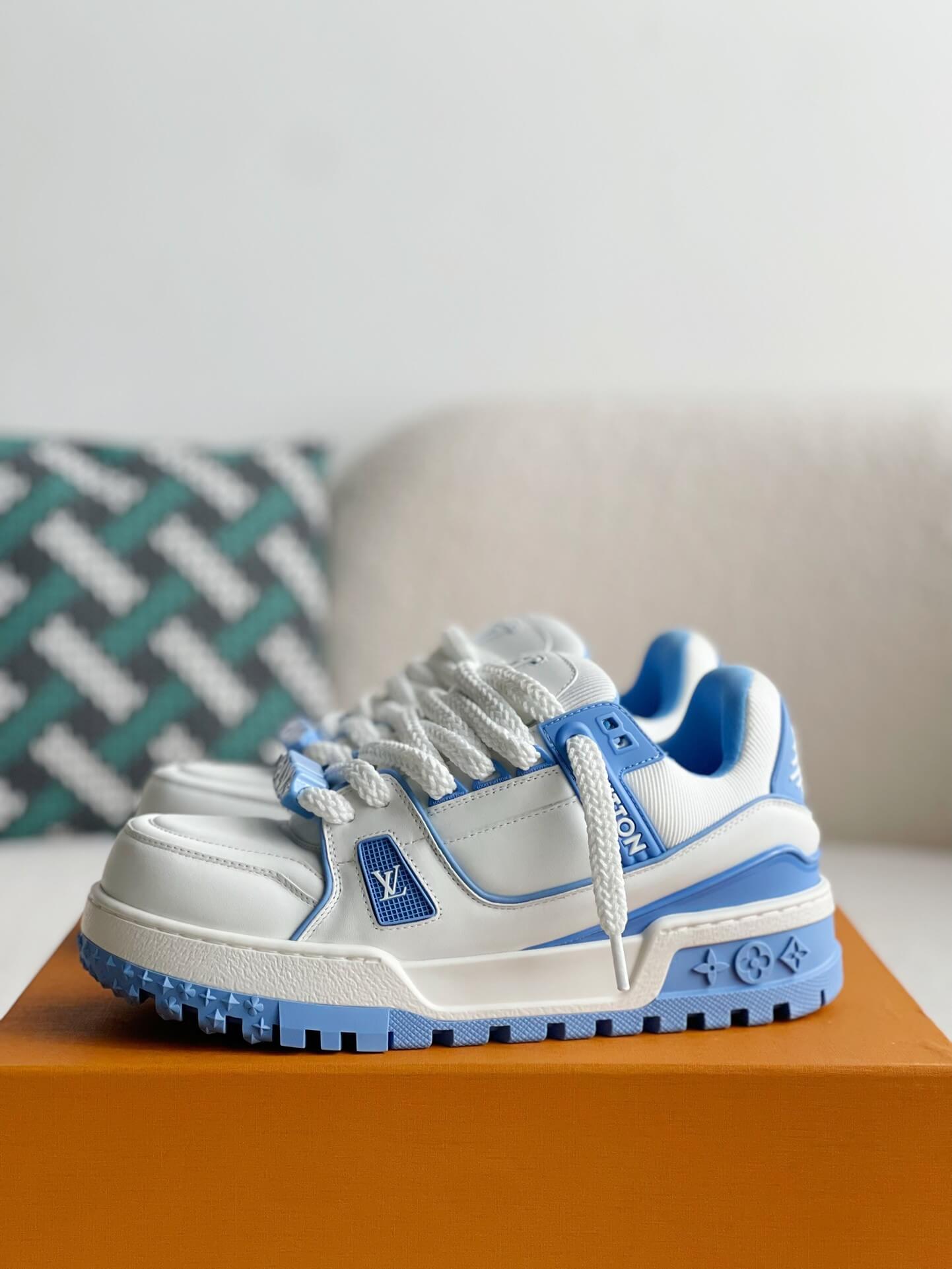 Louis Vuitton LV Maxi Trainer – White & Light Blue Calf Leather CUSTOM
