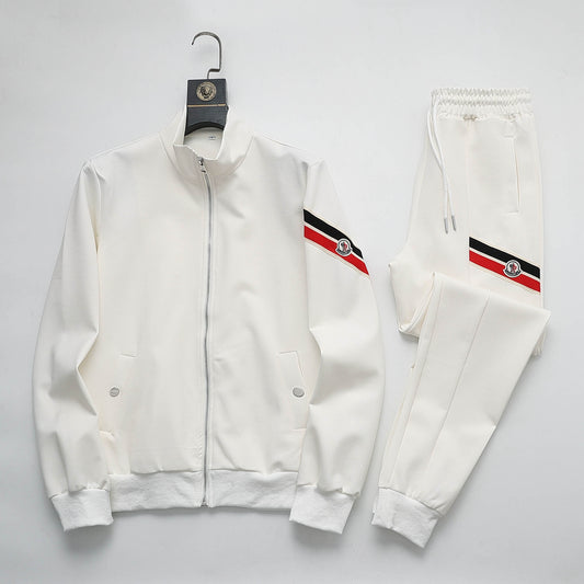 Moncler Tricolor Striped Patch Technical Tracksuit White CUSTOM