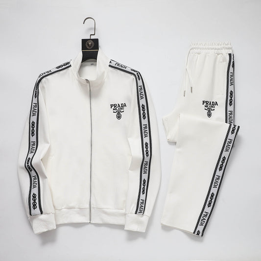 Prada Milano Logo Side Band Technical Jersey Tracksuit White CUSTOM