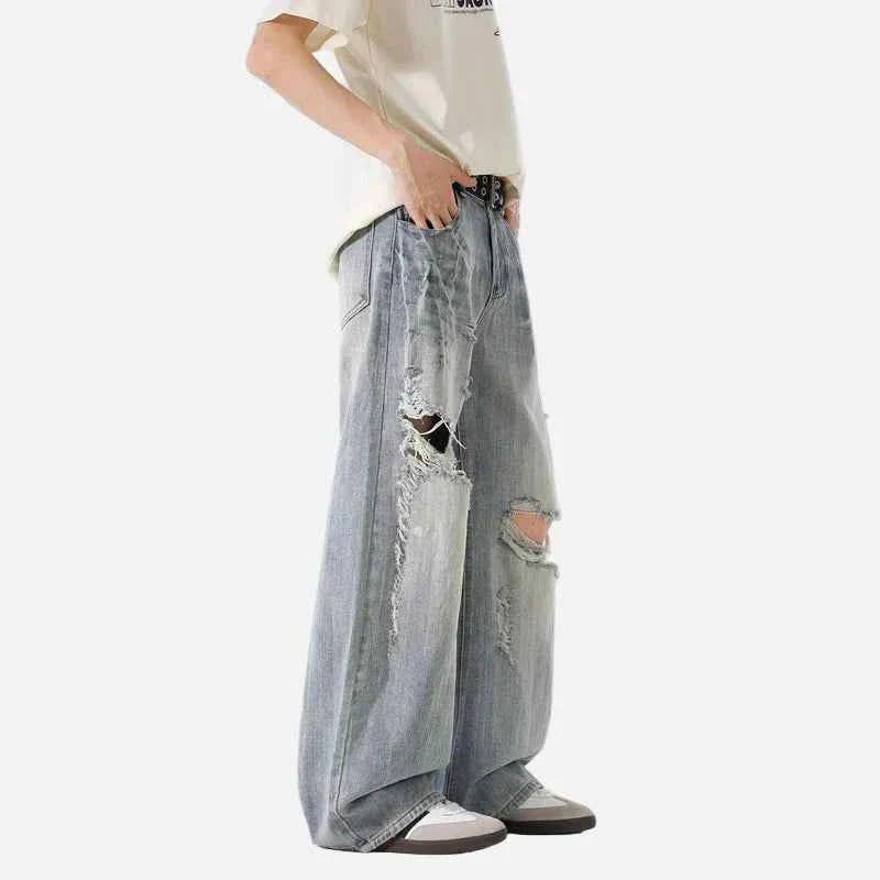 Versatile Y2K High Waist Ripped Baggy Jeans - Distressed Wide-Leg Denim