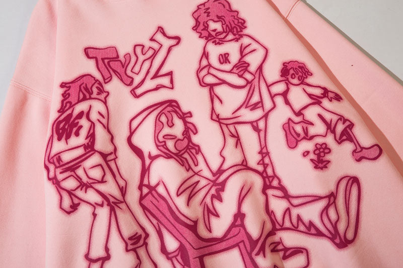Oversized Cartoon Line Character Graphic Hoodie - Minimalist Art Streetwear | Fashionbuy - FASHIONBUY