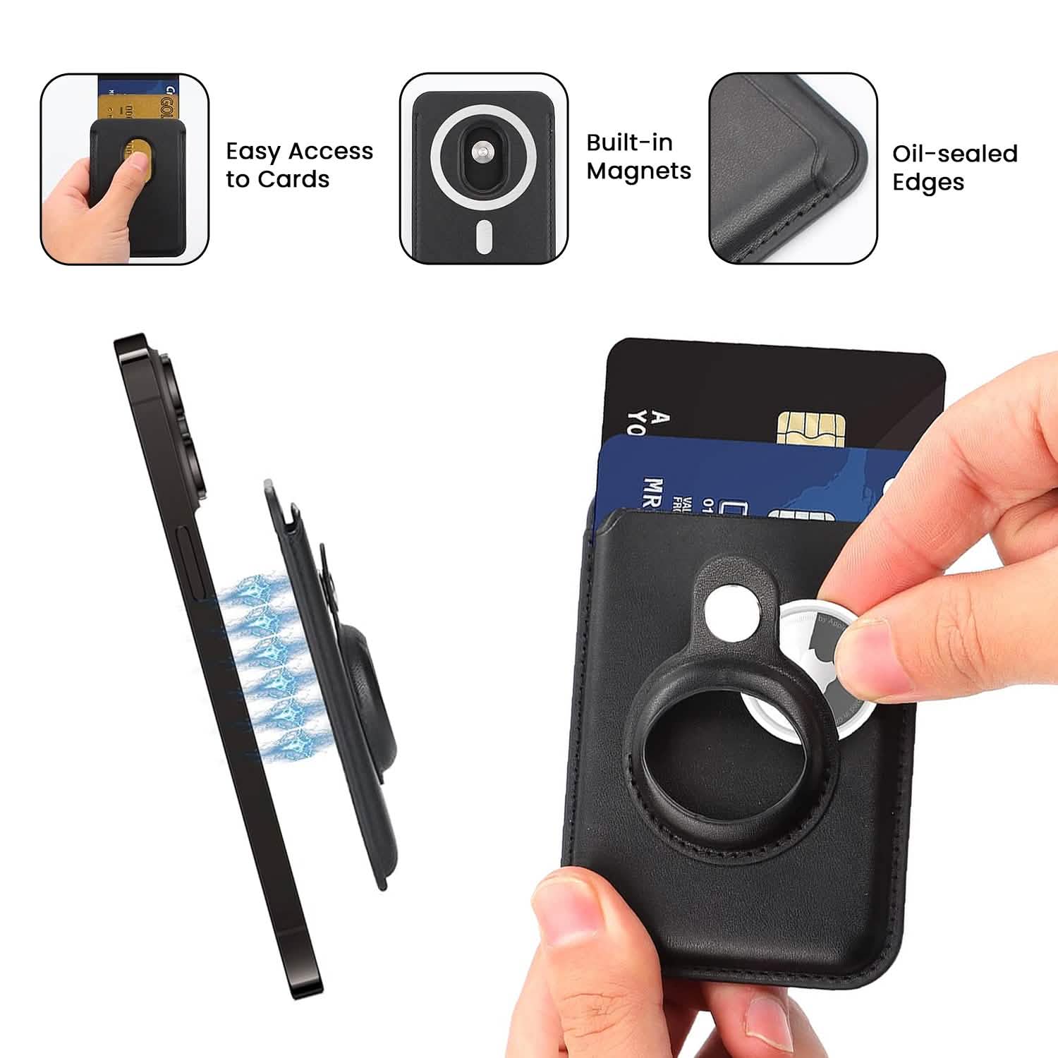 RFID Blocking Snap-On MagSafe Magnetic Card Wallet Holder Organizer With Built-In AirTag Pocket DailySale