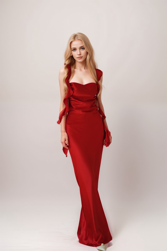 Sexy ruffled straps tie back pleated bodice sheath silky satin prom dress SelenaHuanStudio