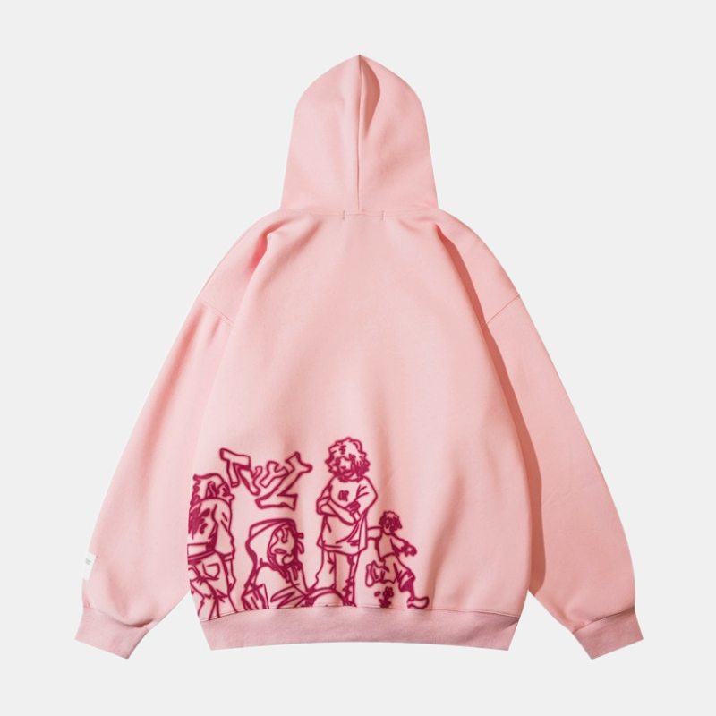 Oversized Cartoon Line Character Graphic Hoodie - Minimalist Art Streetwear | Fashionbuy - FASHIONBUY