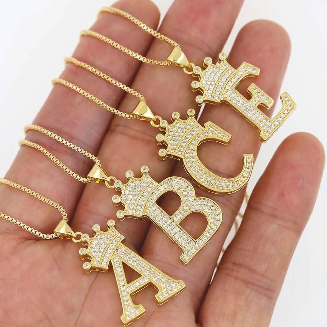 A-Z Alphabet Initial Crown Pendant Necklace DailySale