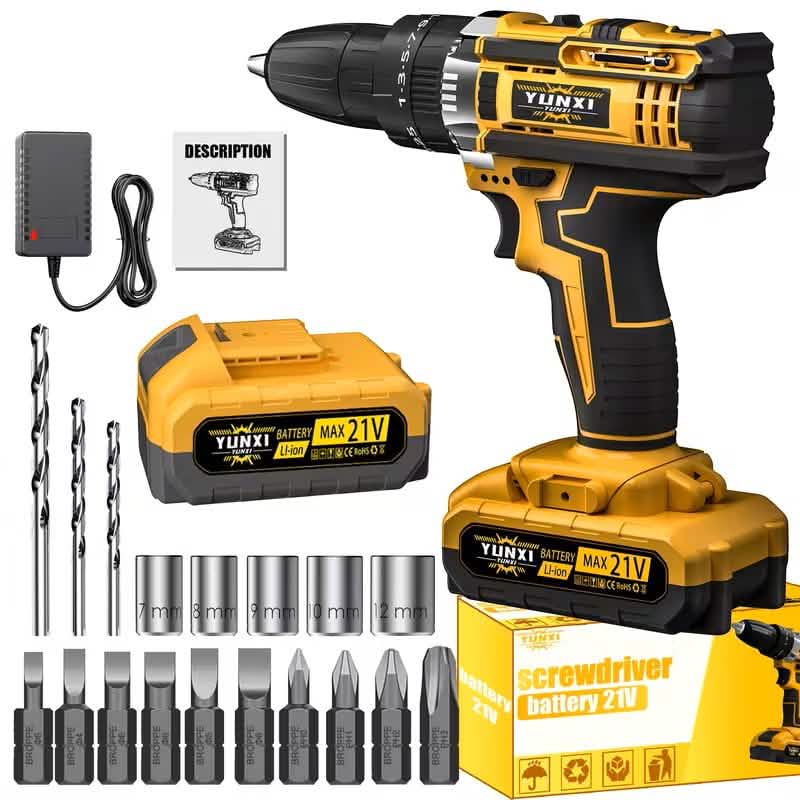 21V Cordless Brushless Impact Wrench Drill Kit – Lithium Drill + Battery x1, 4000mAh Battery, Toolbox & Accessories DailySale