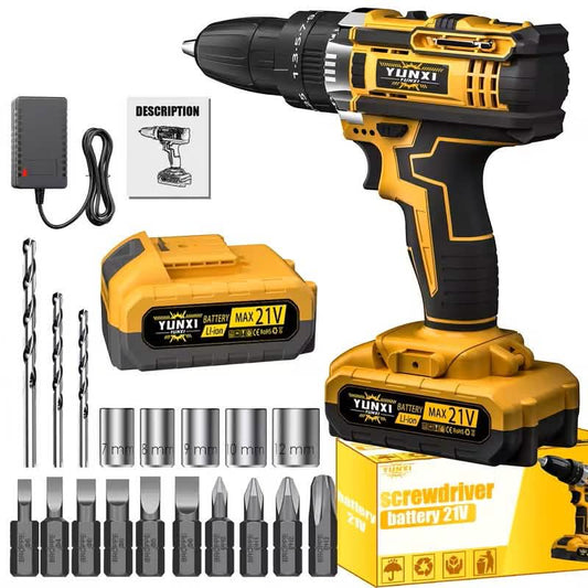 21V Cordless Brushless Impact Wrench Drill Kit – Lithium Drill + Battery x1, 4000mAh Battery, Toolbox & Accessories DailySale
