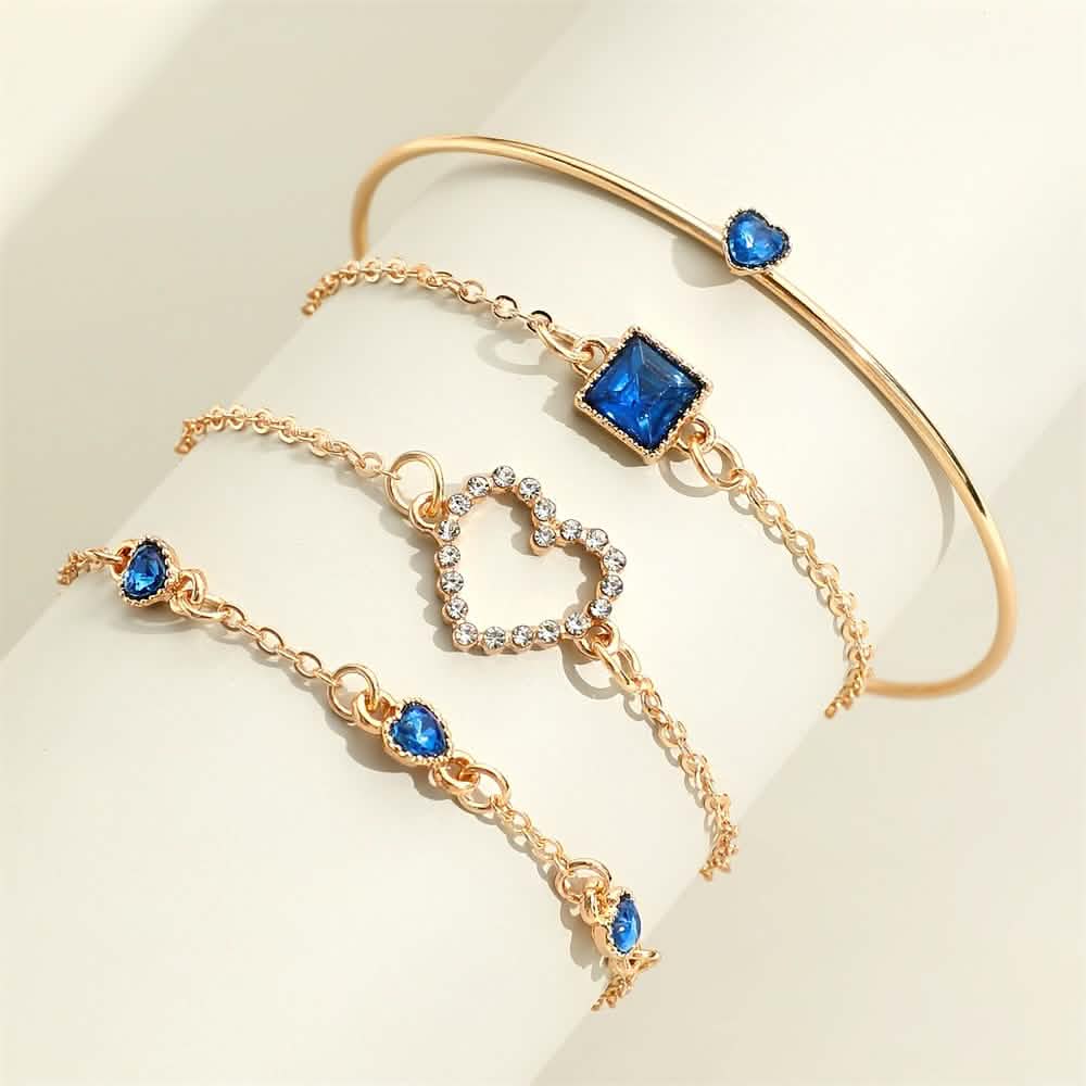 4pcs Rhinestone Alloy Bracelet Set – Minimalist Heart & Square Design DailySale