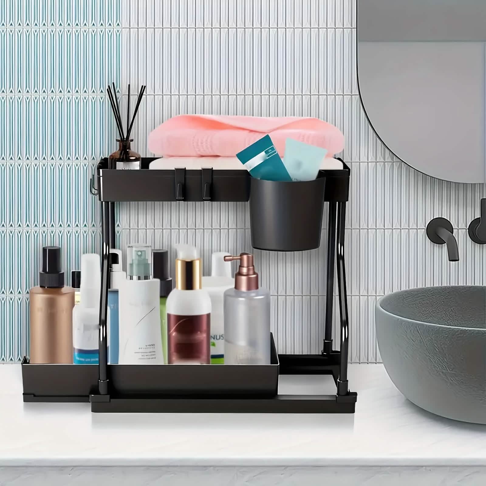 2-Piece Under Sink Organizer with Sliding Shelves – Multi-Purpose Storage Rack DailySale