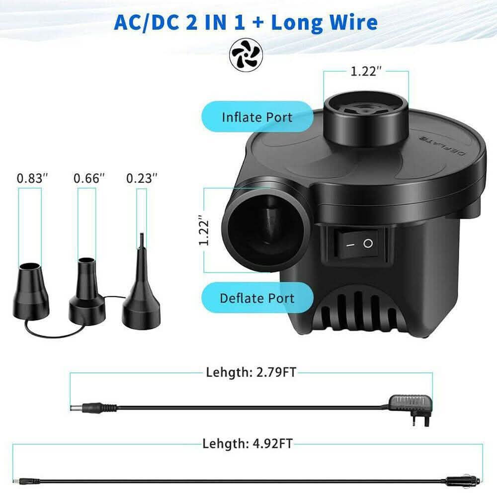 AC DC12V Electric Air Pump Inflator with 3 Nozzle DailySale