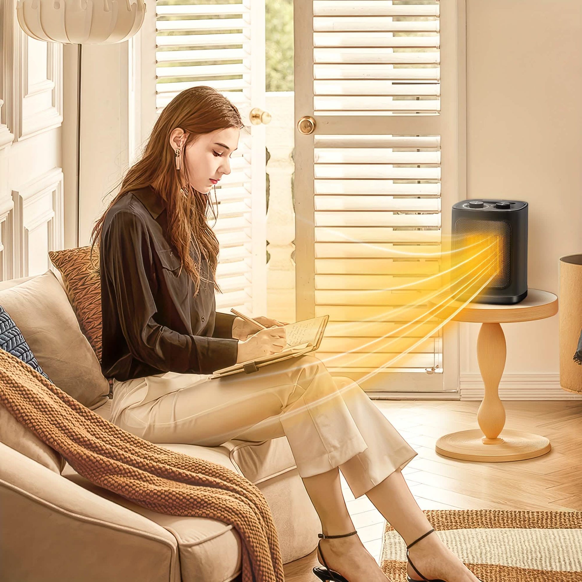 1500W Portable Ceramic Space Heater with Thermostat & Safety Protection with Carry Handle DailySale