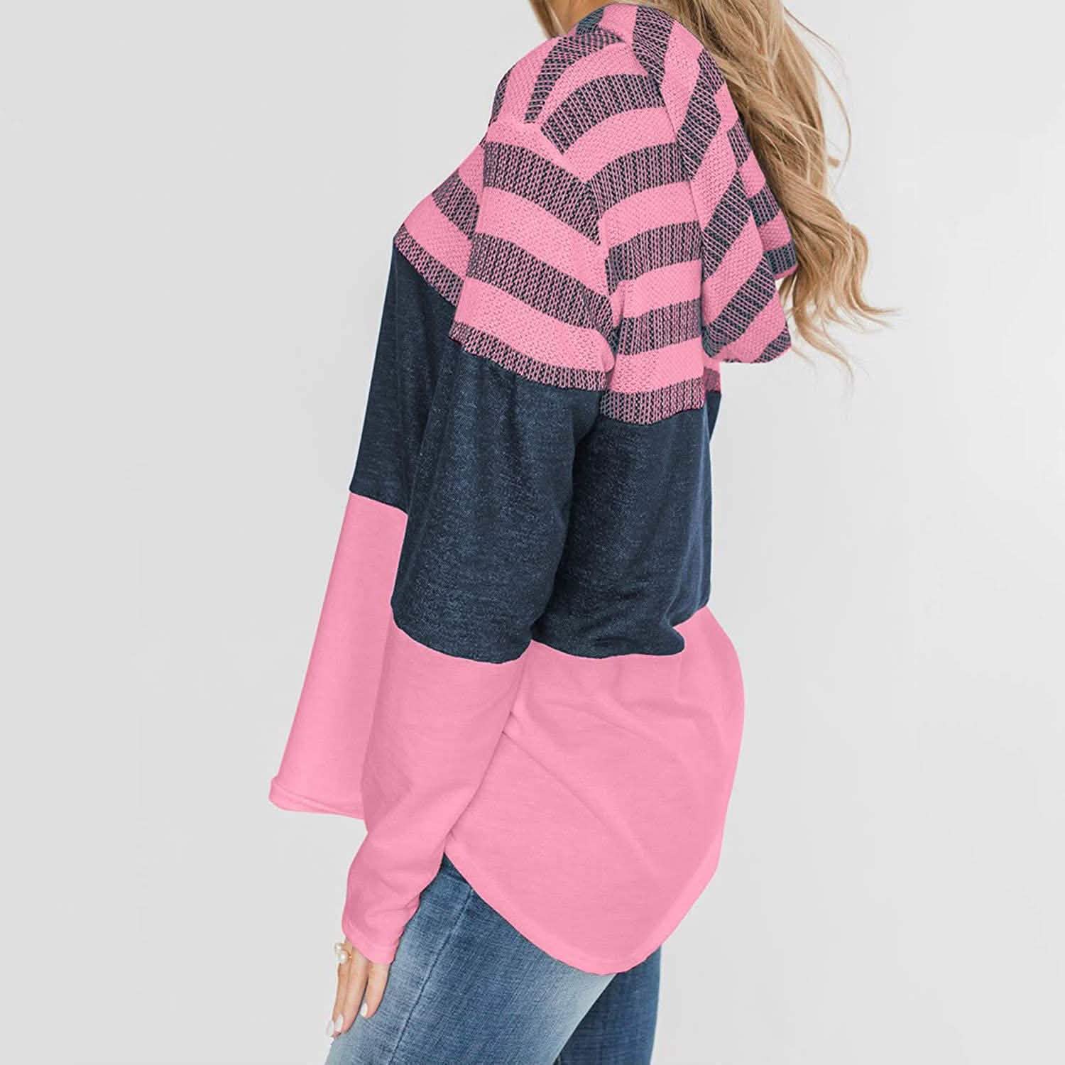 Actloe Women Long Sleeve Striped Color Block Casual Hoodies DailySale
