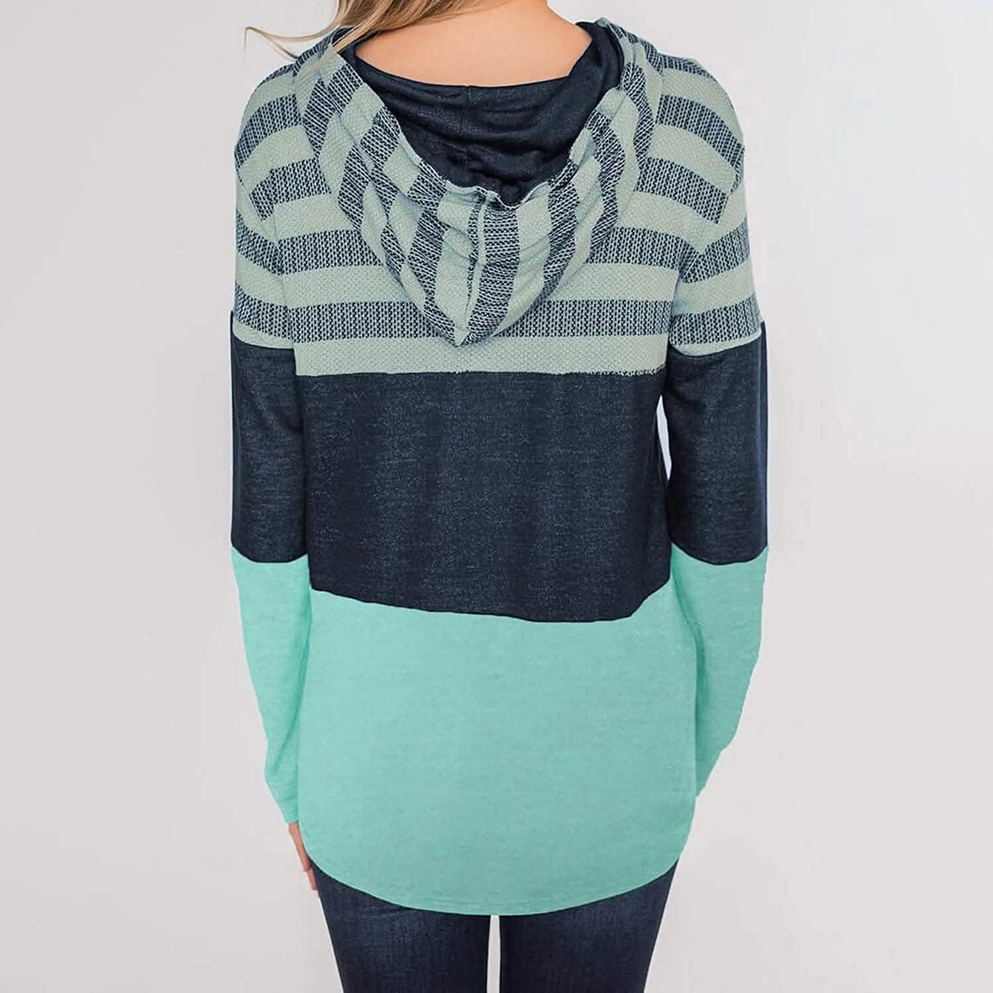 Actloe Women Long Sleeve Striped Color Block Casual Hoodies DailySale