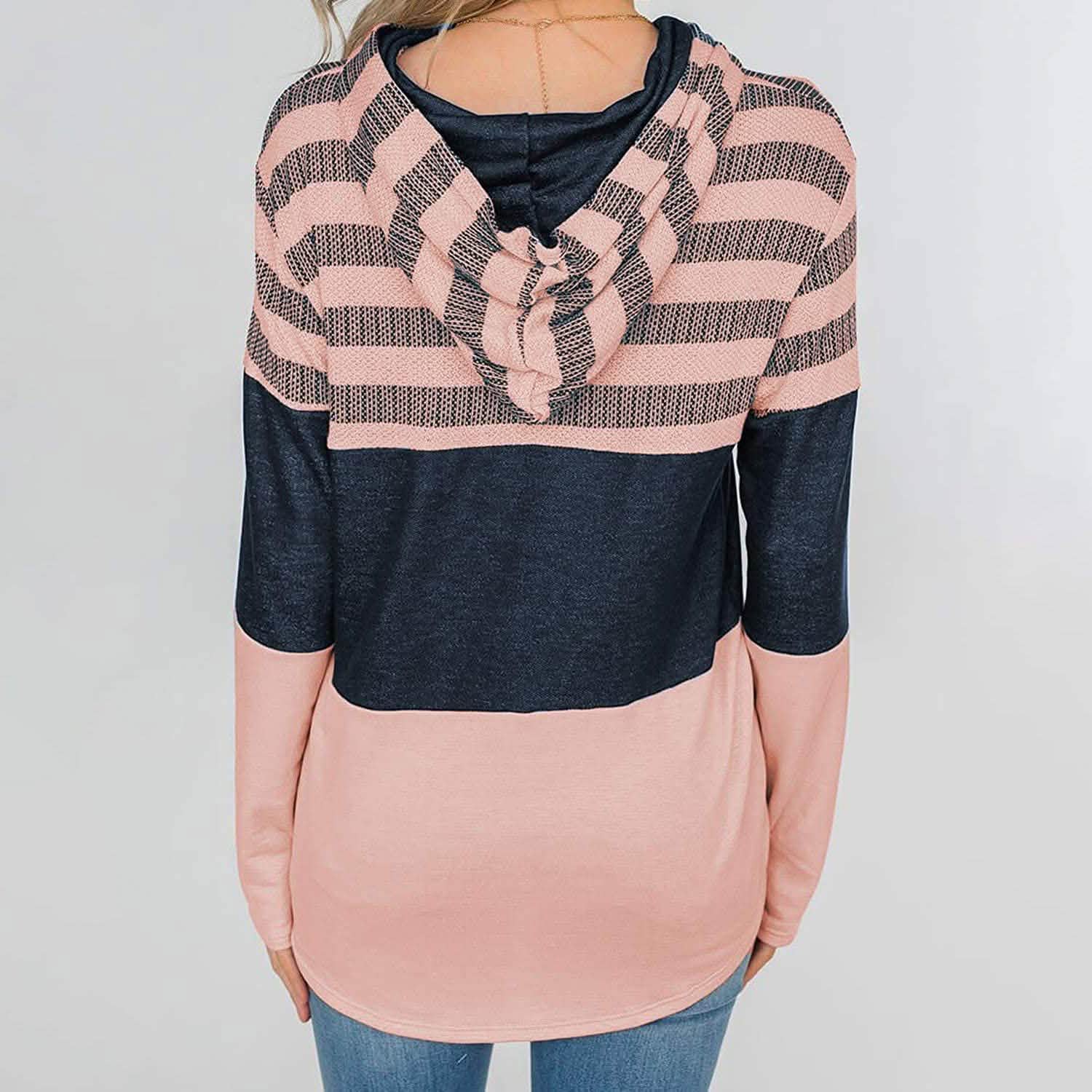 Actloe Women Long Sleeve Striped Color Block Casual Hoodies DailySale