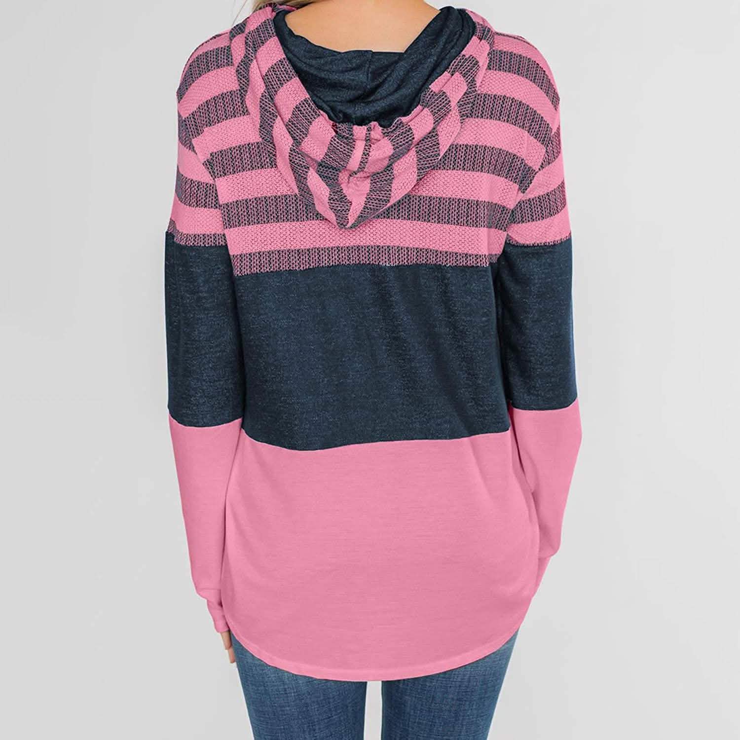 Actloe Women Long Sleeve Striped Color Block Casual Hoodies DailySale
