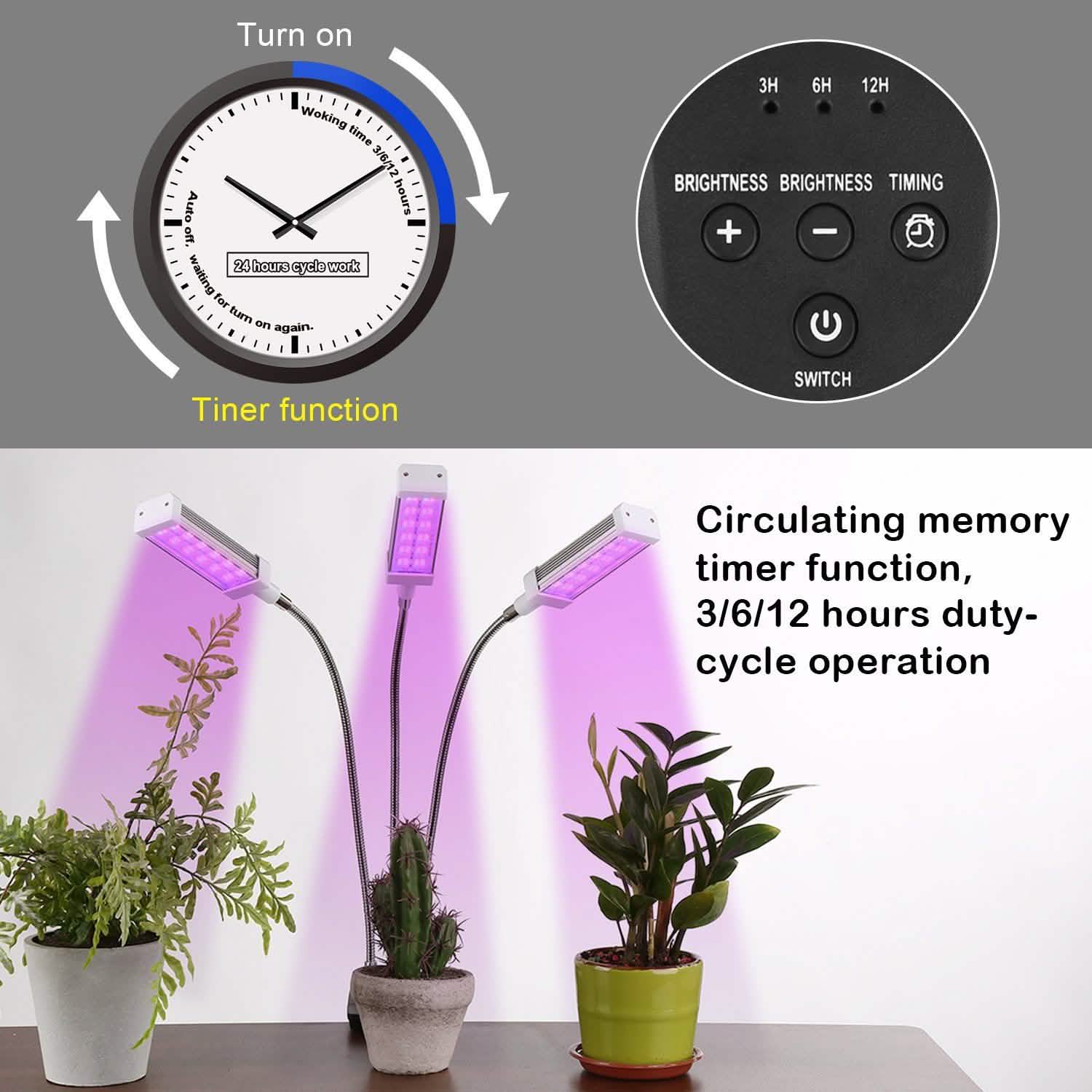 Adjustable 3-Head Grow Lights for Indoor Plants with Timer DailySale