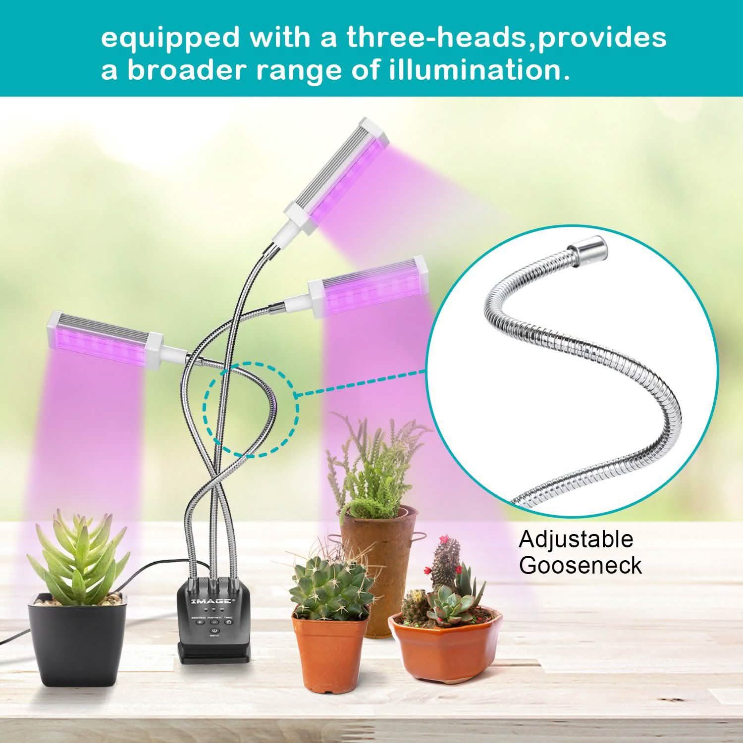 Adjustable 3-Head Grow Lights for Indoor Plants with Timer DailySale