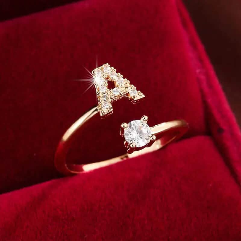 Adjustable Copper Initial Ring with Four-Claw Round Zirconia DailySale