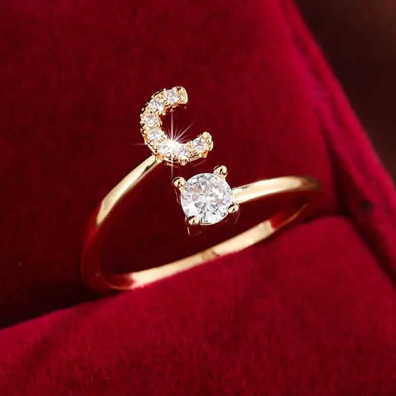 Adjustable Copper Initial Ring with Four-Claw Round Zirconia DailySale