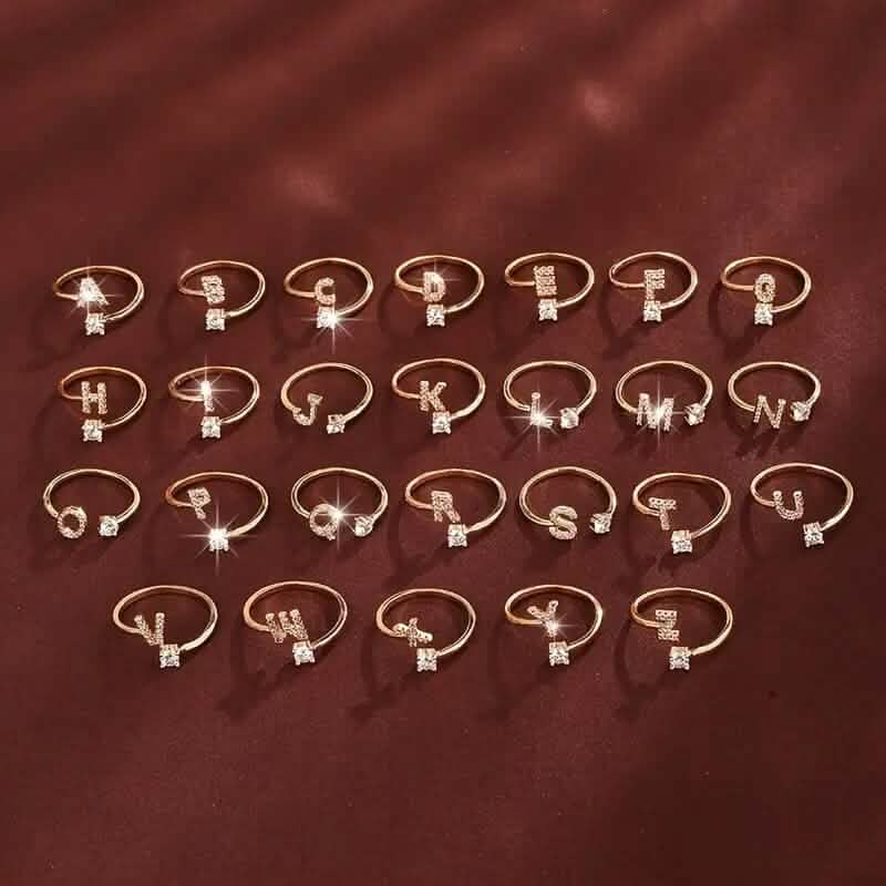 Adjustable Copper Initial Ring with Four-Claw Round Zirconia DailySale