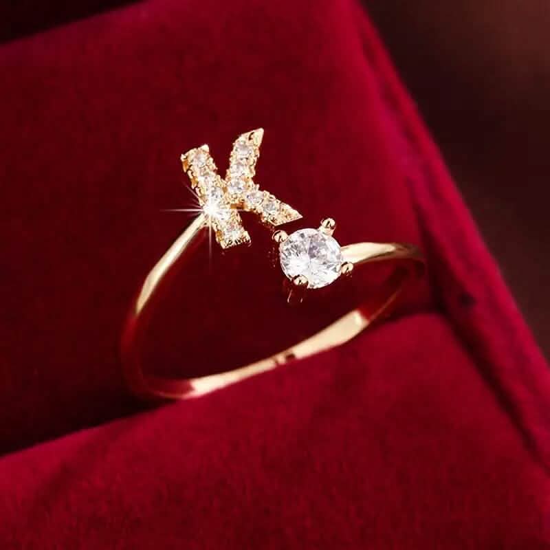 Adjustable Copper Initial Ring with Four-Claw Round Zirconia DailySale