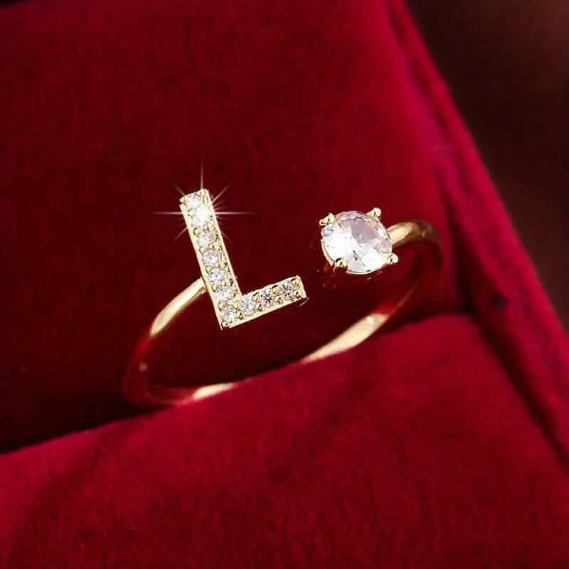 Adjustable Copper Initial Ring with Four-Claw Round Zirconia DailySale