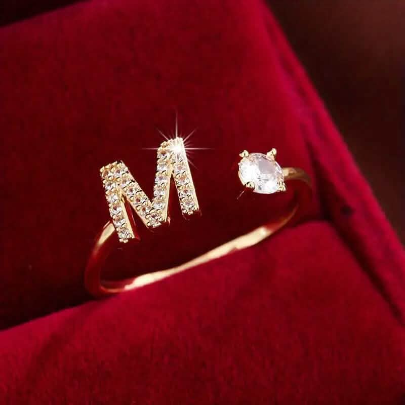 Adjustable Copper Initial Ring with Four-Claw Round Zirconia DailySale