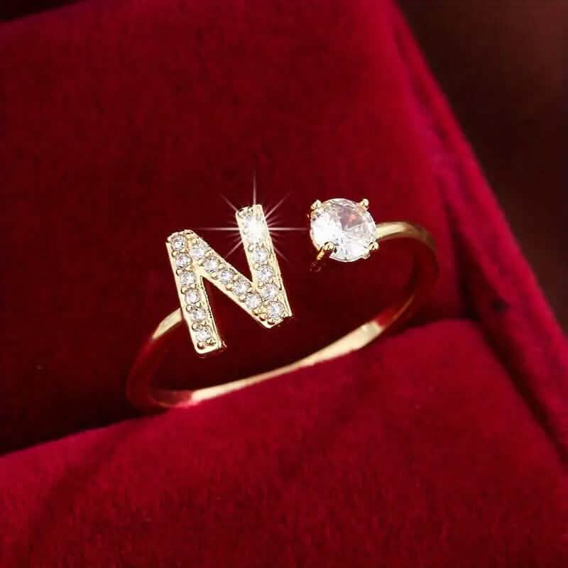 Adjustable Copper Initial Ring with Four-Claw Round Zirconia DailySale