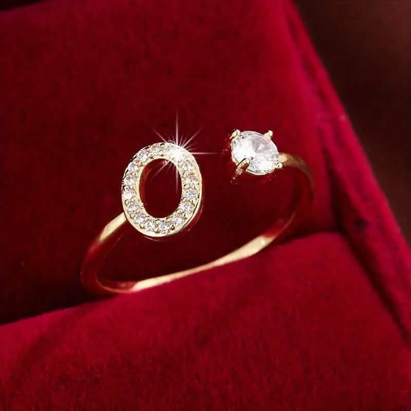 Adjustable Copper Initial Ring with Four-Claw Round Zirconia DailySale