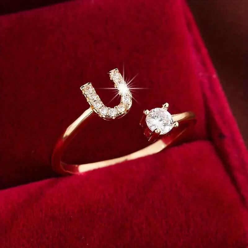 Adjustable Copper Initial Ring with Four-Claw Round Zirconia DailySale