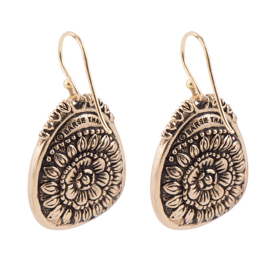 Agave Genuine Blue Turquoise and Golden Drop Earrings Barse Jewelry
