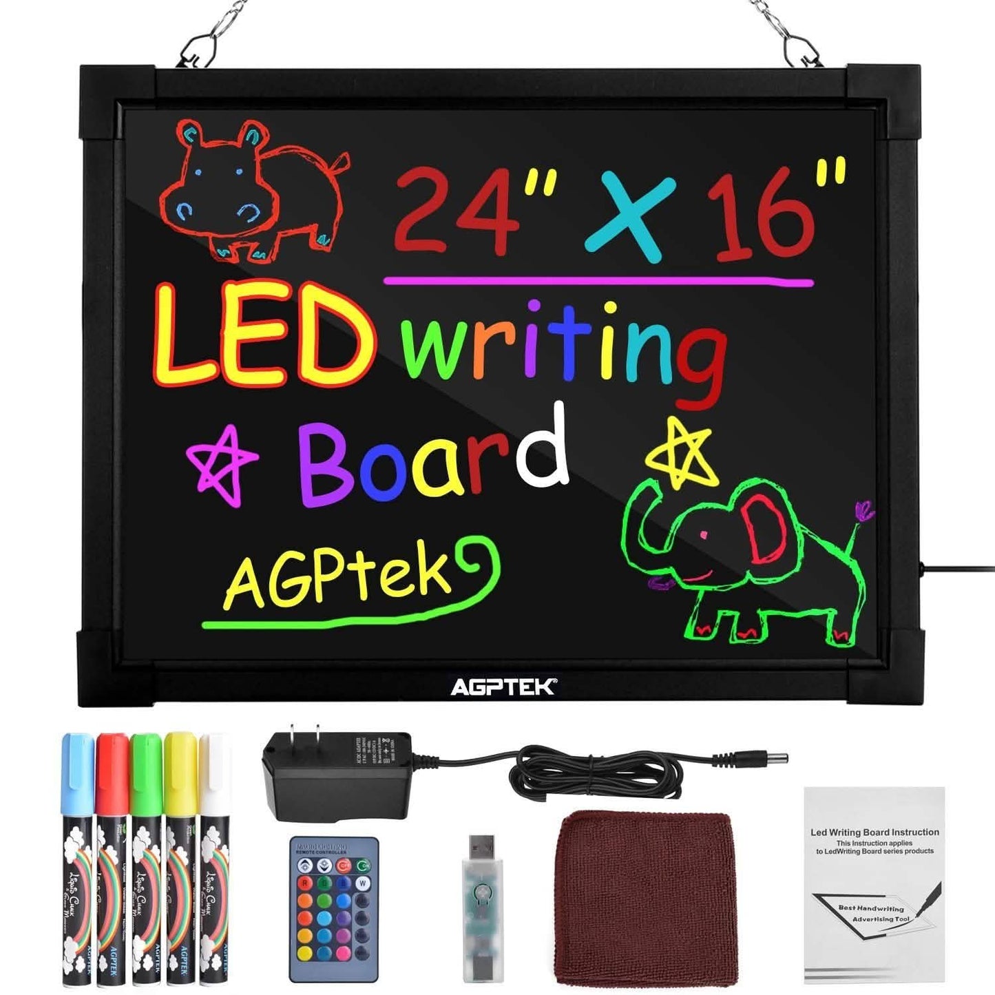AGPtek 24"×16" LED Message Board Illuminated Erasable with Remote Control DailySale