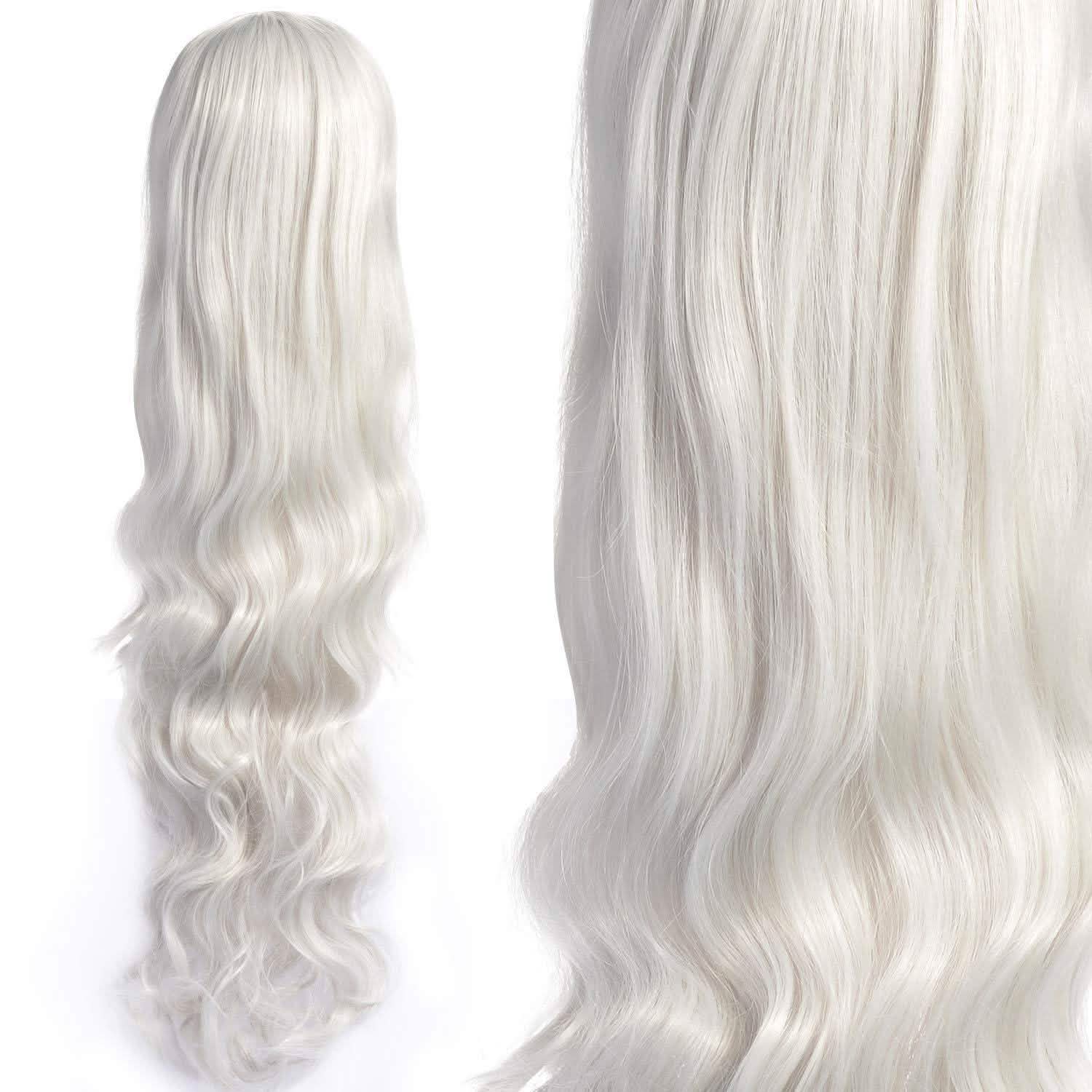 AGPTEK 33 Inch Heat Resistant Curly Wavy Long Silver Hair Wig DailySale