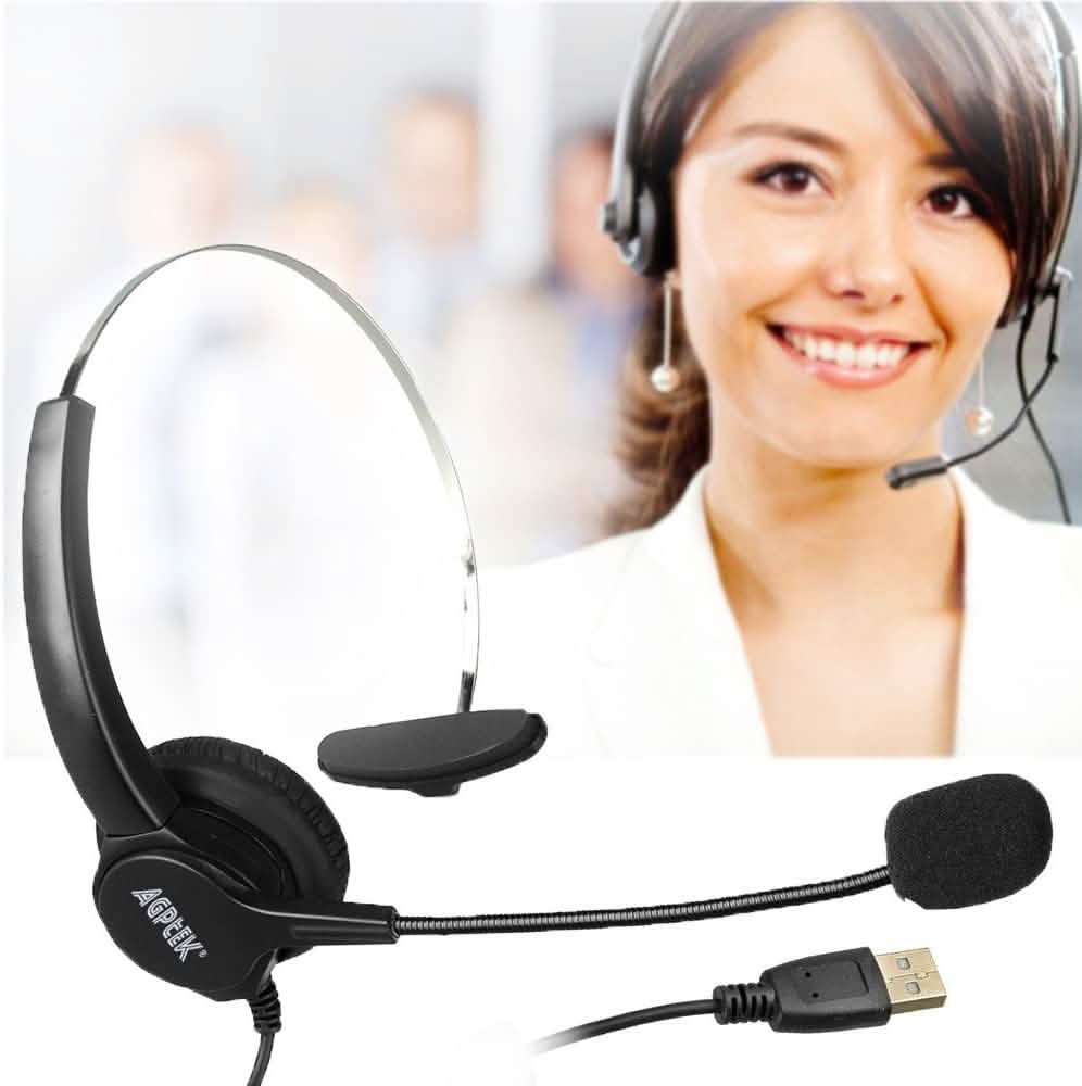 AGPtEK Call Center Hands-Free Noise Cancelling Corded Monaural Headset with Mic Mircrophone DailySale