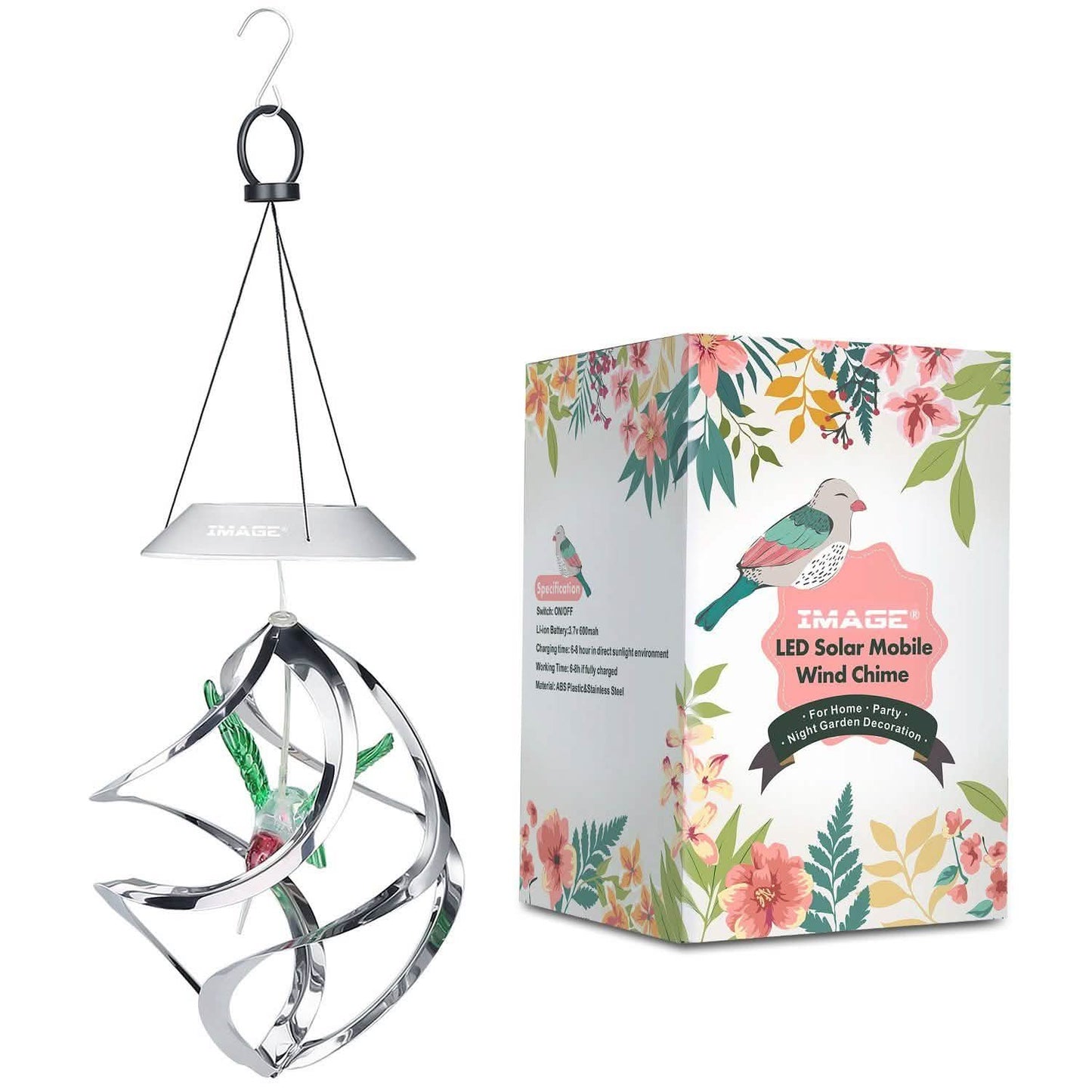 AGPtek Hummingbird Win Wind Chime Color Changing Solar Hanging Lights DailySale