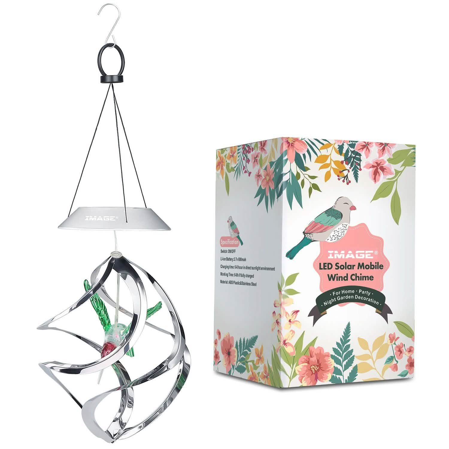 AGPtek Hummingbird Win Wind Chime Color Changing Solar Hanging Lights DailySale