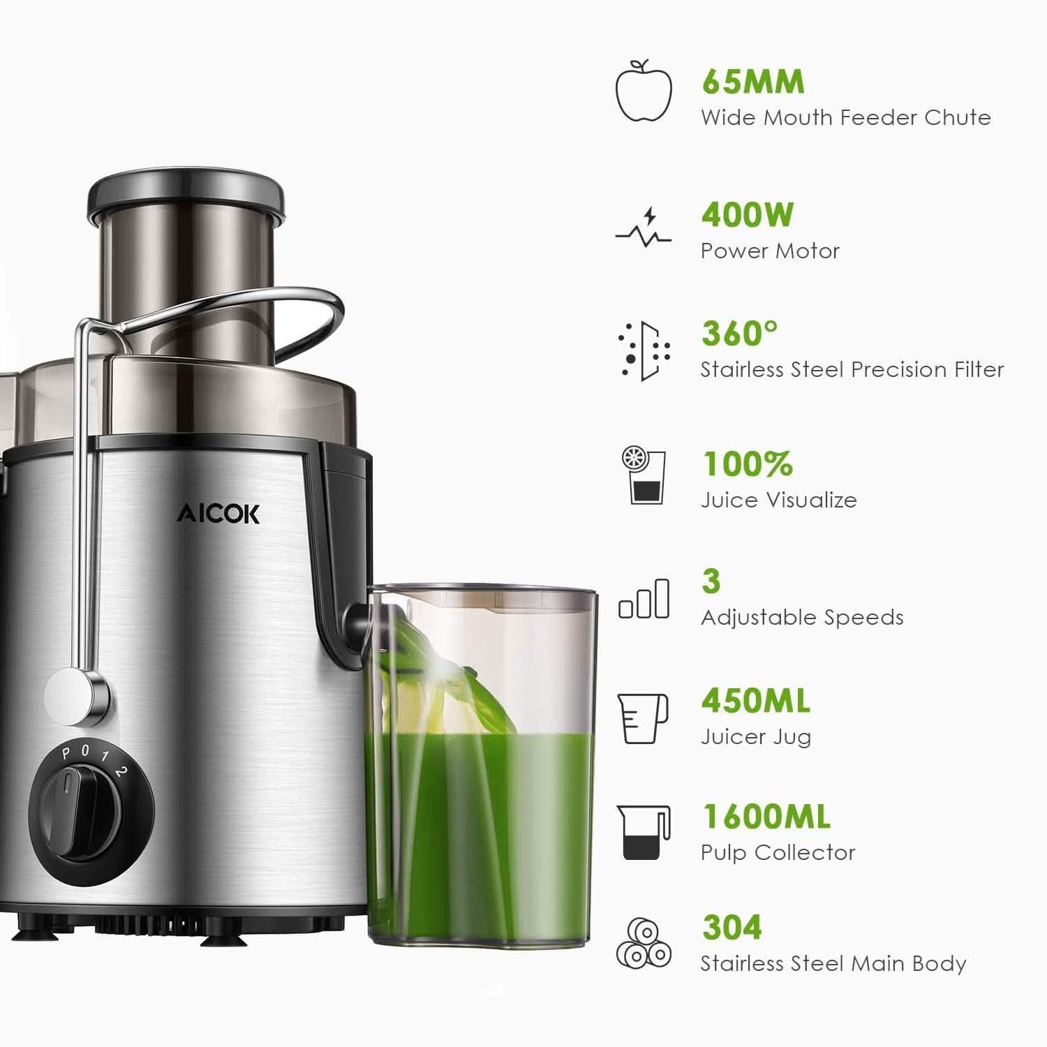 Aicok Juicer Centrifugal Juicer for Whole Fruit and Vegetable DailySale