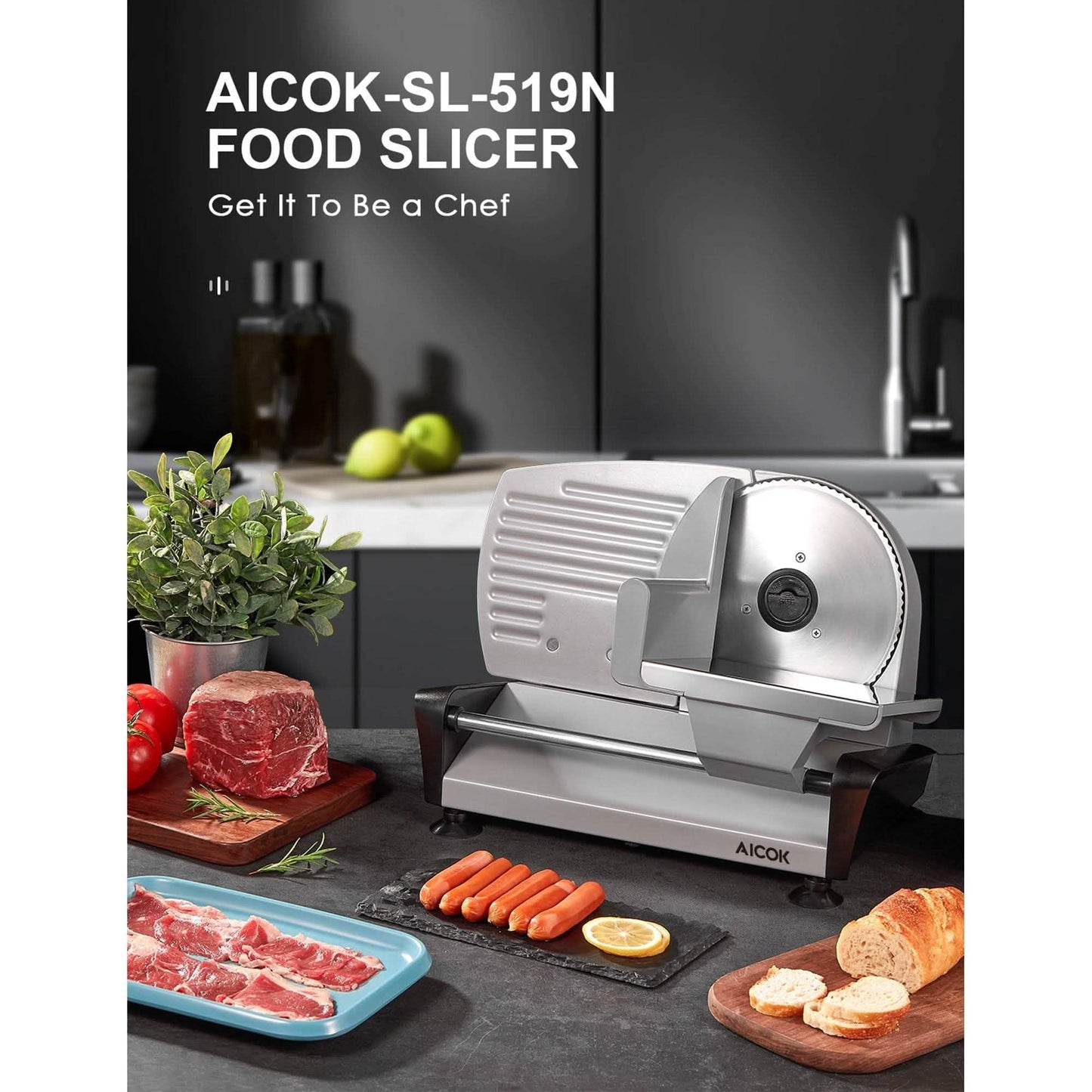 Aicok Meat Slicer with 7.5" Removable Stainless Steel Blade DailySale